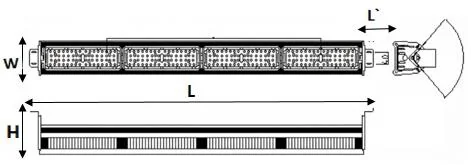 TL 200 dimension drawing showing L, W, H and beam angle