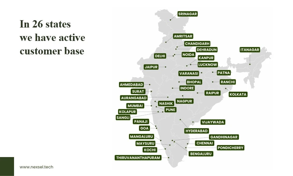 Nexsel India Presence - In 26 states we have active customer base